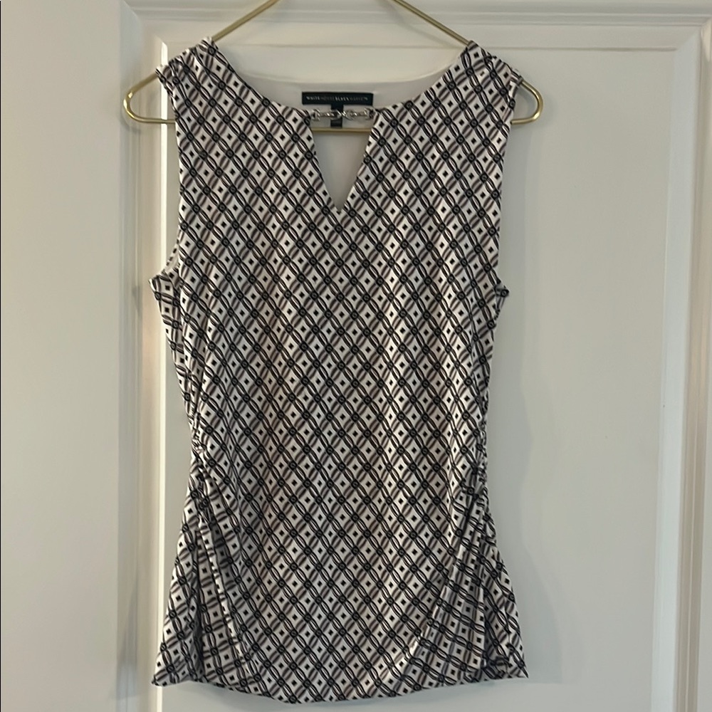 White House Black Market Geometric Sleeveless Top w/silver horse bridal detail
